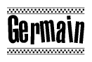 The image contains the text Germain in a bold, stylized font, with a checkered flag pattern bordering the top and bottom of the text.