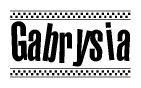 The image contains the text Gabrysia in a bold, stylized font, with a checkered flag pattern bordering the top and bottom of the text.