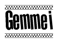 The clipart image displays the text Gemmei in a bold, stylized font. It is enclosed in a rectangular border with a checkerboard pattern running below and above the text, similar to a finish line in racing. 
