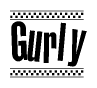 The image contains the text Gurly in a bold, stylized font, with a checkered flag pattern bordering the top and bottom of the text.
