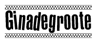 The clipart image displays the text Ginadegroote in a bold, stylized font. It is enclosed in a rectangular border with a checkerboard pattern running below and above the text, similar to a finish line in racing. 