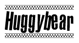 The clipart image displays the text Huggybear in a bold, stylized font. It is enclosed in a rectangular border with a checkerboard pattern running below and above the text, similar to a finish line in racing. 