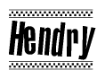 The clipart image displays the text Hendry in a bold, stylized font. It is enclosed in a rectangular border with a checkerboard pattern running below and above the text, similar to a finish line in racing. 