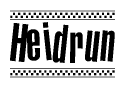 The image contains the text Heidrun in a bold, stylized font, with a checkered flag pattern bordering the top and bottom of the text.