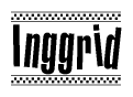 The image contains the text Inggrid in a bold, stylized font, with a checkered flag pattern bordering the top and bottom of the text.