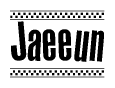 The image contains the text Jaeeun in a bold, stylized font, with a checkered flag pattern bordering the top and bottom of the text.