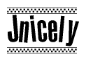 The image contains the text Jnicely in a bold, stylized font, with a checkered flag pattern bordering the top and bottom of the text.