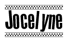 The clipart image displays the text Jocelyne in a bold, stylized font. It is enclosed in a rectangular border with a checkerboard pattern running below and above the text, similar to a finish line in racing. 