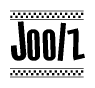 The clipart image displays the text Joolz in a bold, stylized font. It is enclosed in a rectangular border with a checkerboard pattern running below and above the text, similar to a finish line in racing. 