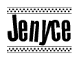 The clipart image displays the text Jenyce in a bold, stylized font. It is enclosed in a rectangular border with a checkerboard pattern running below and above the text, similar to a finish line in racing. 