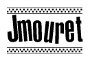 The image contains the text Jmouret in a bold, stylized font, with a checkered flag pattern bordering the top and bottom of the text.