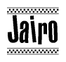 The clipart image displays the text Jairo in a bold, stylized font. It is enclosed in a rectangular border with a checkerboard pattern running below and above the text, similar to a finish line in racing. 