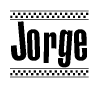 The image contains the text Jorge in a bold, stylized font, with a checkered flag pattern bordering the top and bottom of the text.