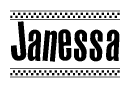 The clipart image displays the text Janessa in a bold, stylized font. It is enclosed in a rectangular border with a checkerboard pattern running below and above the text, similar to a finish line in racing. 