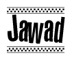 The clipart image displays the text Jawad in a bold, stylized font. It is enclosed in a rectangular border with a checkerboard pattern running below and above the text, similar to a finish line in racing. 