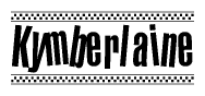 The image contains the text Kymberlaine in a bold, stylized font, with a checkered flag pattern bordering the top and bottom of the text.