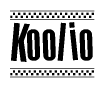 The image contains the text Koolio in a bold, stylized font, with a checkered flag pattern bordering the top and bottom of the text.