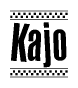 The clipart image displays the text Kajo in a bold, stylized font. It is enclosed in a rectangular border with a checkerboard pattern running below and above the text, similar to a finish line in racing. 