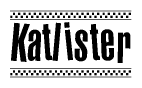 The image contains the text Katlister in a bold, stylized font, with a checkered flag pattern bordering the top and bottom of the text.