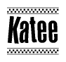 The clipart image displays the text Katee in a bold, stylized font. It is enclosed in a rectangular border with a checkerboard pattern running below and above the text, similar to a finish line in racing. 