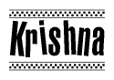 The clipart image displays the text Krishna in a bold, stylized font. It is enclosed in a rectangular border with a checkerboard pattern running below and above the text, similar to a finish line in racing. 