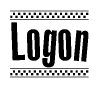 The clipart image displays the text Logon in a bold, stylized font. It is enclosed in a rectangular border with a checkerboard pattern running below and above the text, similar to a finish line in racing. 
