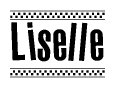 The clipart image displays the text Liselle in a bold, stylized font. It is enclosed in a rectangular border with a checkerboard pattern running below and above the text, similar to a finish line in racing. 