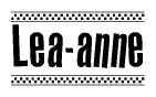The clipart image displays the text Lea-anne in a bold, stylized font. It is enclosed in a rectangular border with a checkerboard pattern running below and above the text, similar to a finish line in racing. 