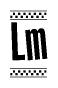 The image is a black and white clipart of the text Lm in a bold, italicized font. The text is bordered by a dotted line on the top and bottom, and there are checkered flags positioned at both ends of the text, usually associated with racing or finishing lines.