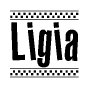 The clipart image displays the text Ligia in a bold, stylized font. It is enclosed in a rectangular border with a checkerboard pattern running below and above the text, similar to a finish line in racing. 