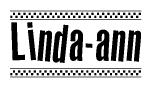 The image contains the text Linda-ann in a bold, stylized font, with a checkered flag pattern bordering the top and bottom of the text.