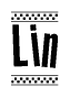The clipart image displays the text Lin in a bold, stylized font. It is enclosed in a rectangular border with a checkerboard pattern running below and above the text, similar to a finish line in racing. 