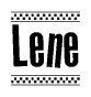 The clipart image displays the text Lene in a bold, stylized font. It is enclosed in a rectangular border with a checkerboard pattern running below and above the text, similar to a finish line in racing. 
