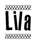 The clipart image displays the text Lila in a bold, stylized font. It is enclosed in a rectangular border with a checkerboard pattern running below and above the text, similar to a finish line in racing. 