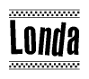 The clipart image displays the text Londa in a bold, stylized font. It is enclosed in a rectangular border with a checkerboard pattern running below and above the text, similar to a finish line in racing. 