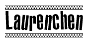 The image contains the text Laurenchen in a bold, stylized font, with a checkered flag pattern bordering the top and bottom of the text.