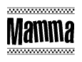 The clipart image displays the text Mamma in a bold, stylized font. It is enclosed in a rectangular border with a checkerboard pattern running below and above the text, similar to a finish line in racing. 