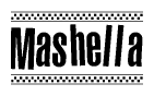 The image contains the text Mashella in a bold, stylized font, with a checkered flag pattern bordering the top and bottom of the text.