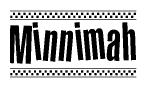 The clipart image displays the text Minnimah in a bold, stylized font. It is enclosed in a rectangular border with a checkerboard pattern running below and above the text, similar to a finish line in racing. 