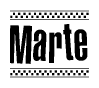 The image contains the text Marte in a bold, stylized font, with a checkered flag pattern bordering the top and bottom of the text.