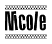 The clipart image displays the text Nicole in a bold, stylized font. It is enclosed in a rectangular border with a checkerboard pattern running below and above the text, similar to a finish line in racing. 