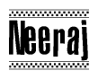 The image contains the text Neeraj in a bold, stylized font, with a checkered flag pattern bordering the top and bottom of the text.