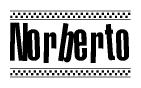 The clipart image displays the text Norberto in a bold, stylized font. It is enclosed in a rectangular border with a checkerboard pattern running below and above the text, similar to a finish line in racing. 
