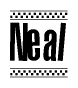 The clipart image displays the text Neal in a bold, stylized font. It is enclosed in a rectangular border with a checkerboard pattern running below and above the text, similar to a finish line in racing. 