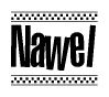 The image contains the text Nawel in a bold, stylized font, with a checkered flag pattern bordering the top and bottom of the text.