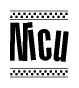 The clipart image displays the text Nicu in a bold, stylized font. It is enclosed in a rectangular border with a checkerboard pattern running below and above the text, similar to a finish line in racing. 