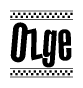 The clipart image displays the text Ozge in a bold, stylized font. It is enclosed in a rectangular border with a checkerboard pattern running below and above the text, similar to a finish line in racing. 