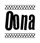 The clipart image displays the text Oona in a bold, stylized font. It is enclosed in a rectangular border with a checkerboard pattern running below and above the text, similar to a finish line in racing. 