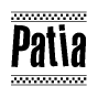 The image contains the text Patia in a bold, stylized font, with a checkered flag pattern bordering the top and bottom of the text.
