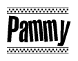 The clipart image displays the text Pammy in a bold, stylized font. It is enclosed in a rectangular border with a checkerboard pattern running below and above the text, similar to a finish line in racing. 